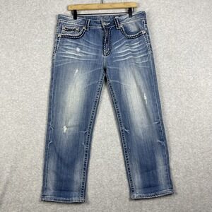 Miss Me Embroidered Cropped Boyfriend Jeans Womens 30 Relaxed Distressed Western
